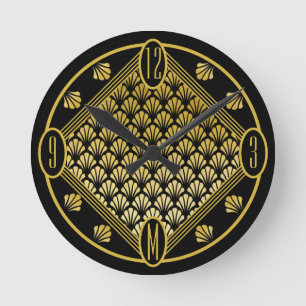 Relógio Redondo Monograma do padrão do ventilador do Deco de Arte