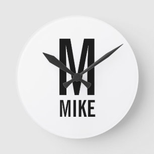 Relógio Redondo Monograma e Nome Personalizados Modernos