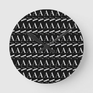 Relógio Redondo Monograma - Letra Inicial A, Escolher Cor de Fundo