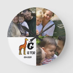 Relógio Redondo Monograma personalizado G para girafas girafas gir