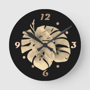 Relógio Redondo Monstera verde tropical deixa aquarela