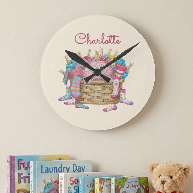 Relógio Redondo Monstro de Meia Fofo Rosa Design Infantil (Criador carregado)