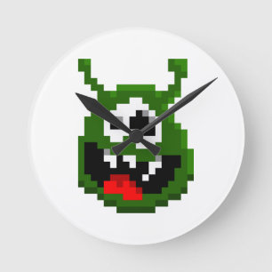 Relógio Redondo Monstro Verde - Arte Pixel