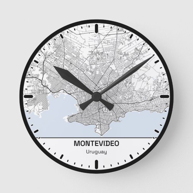 Relógio Redondo Montevideo Clock City Line Art (Frente)