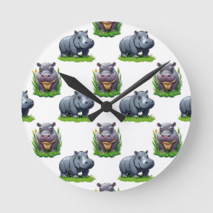 Relógio Redondo Moo Deng Hippopotamus Animal Pattern Design