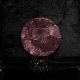 Relógio Redondo Moody Agate Vinho Bordéus Sangria Merlot Maroon