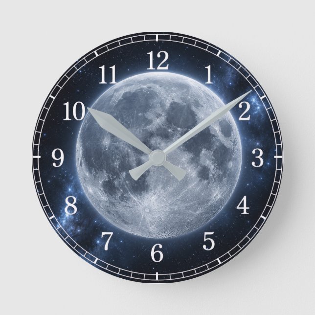Relógio Redondo Moon Wall Clock — Space-Inspired Design (Frente)