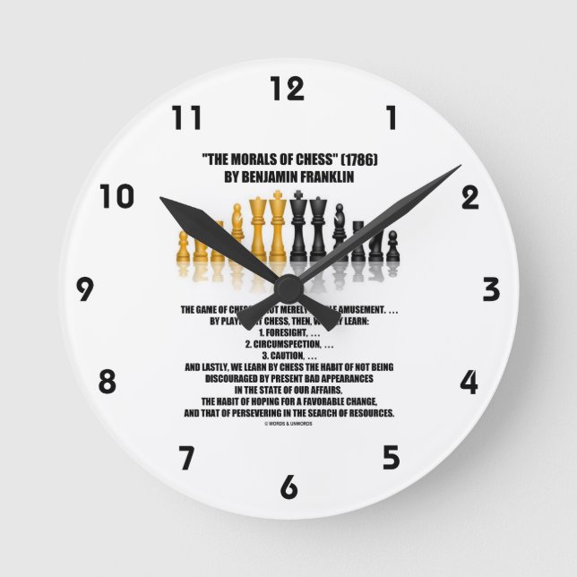 Relógio Redondo Morais De Xadrez Benjamin Franklin Refletiam Xadre (Frente)