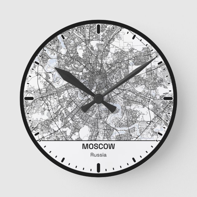 Relógio Redondo Moscow Clock City Line Art (Frente)