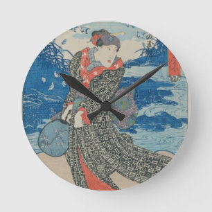 Relógio Redondo Mulher japonesa pelo mar (impressão do woodblock