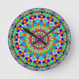 Relógio Redondo Multicolored Stained Glass Kaleidoscope Clock
