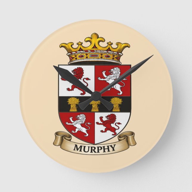 Relógio Redondo Murphy Family Coat of Arms Round Clock (Frente)