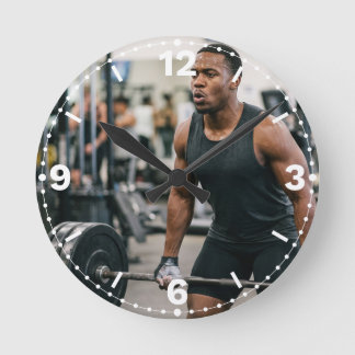 Relógio Redondo Muscular Man Weightlifting Gym Fitness Decor