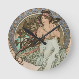 Relógio Redondo Música Vintage, de Les Arts, por Alphonse Mucha