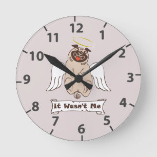 Relógio Redondo Não fui eu anjo pug citação engraçada   