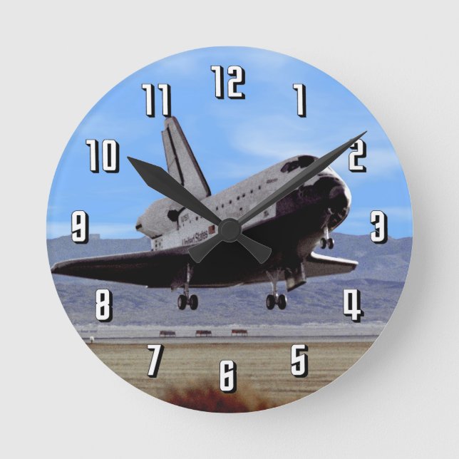 Relógio Redondo NASA Space Shuttle Atlantis Pousa na Edwards AFB (Frente)