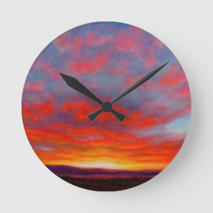 Relógio Redondo Nascer do sol nas montanhas do pulso de disparo de