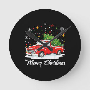 Relógio Redondo Natal Alegre Vintage Caminhão Vermelho Árvore Famí