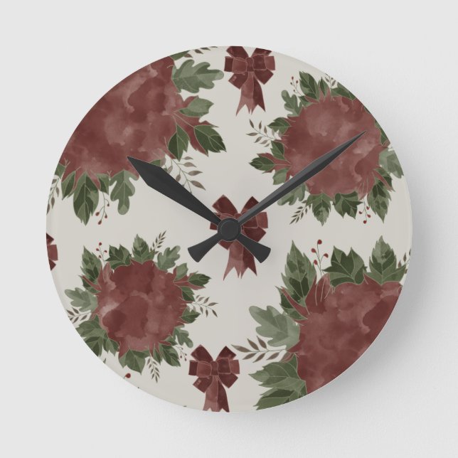 Relógio Redondo Natal Botânico Elegante (Frente)