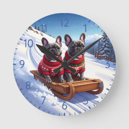 Relógio Redondo Natal do Buldogue Francês