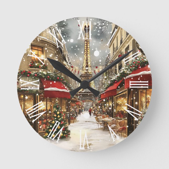Relógio Redondo Natal Elegante em Paris Férias  (Frente)