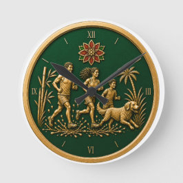 Relógio Redondo Natal em Julho Verde e Dourado