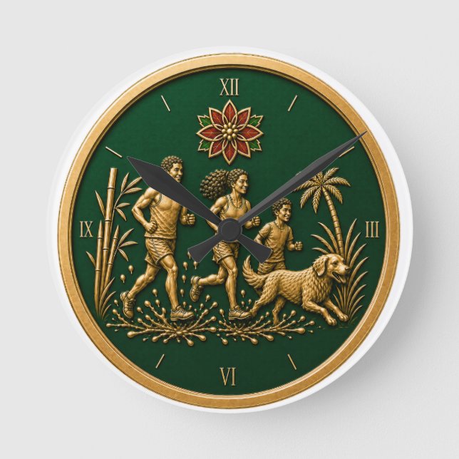 Relógio Redondo Natal em Julho Verde e Dourado (Frente)