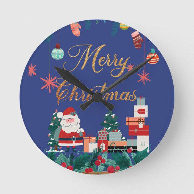 Relógio Redondo Natal feliz moderno - Natal e Natal (Frente)