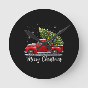 Relógio Redondo Natal Feliz Natal Caminhão Vermelho Árvore Homens