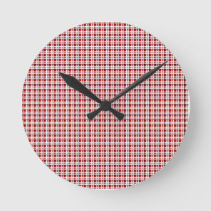 Relógio Redondo Natal Tartan em Vermelho e Branco