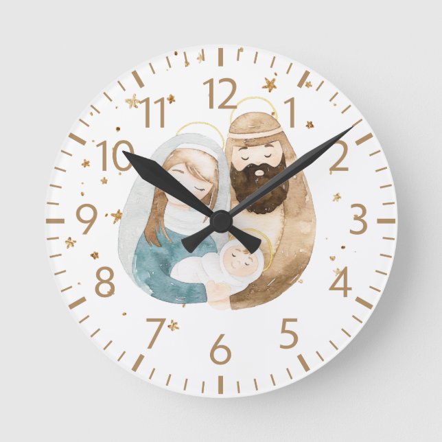 Relógio Redondo Nativity Christmas Wall Clock Home Decor (Frente)