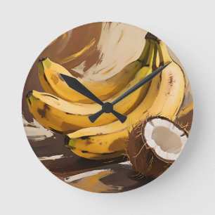 Relógio Redondo Natureza-Morta de Bananas Coco