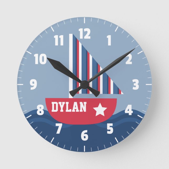 Relógio Redondo Náutico De Caieira-Vela Para Crianças (Frente)