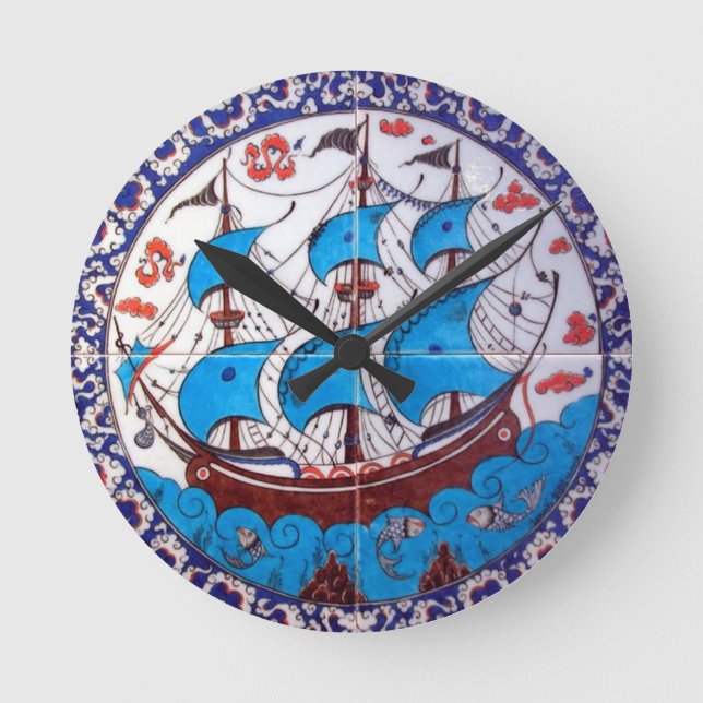 Relógio Redondo Navio de guerra antiga (Frente)