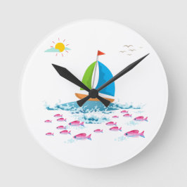 Relógio Redondo Navio de vela e peixe vermelho