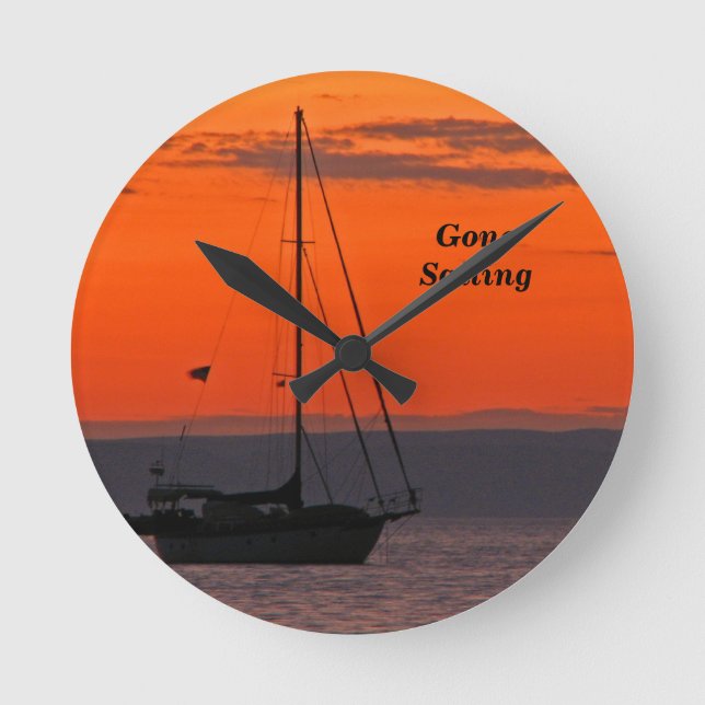 Relógio Redondo Navio de vela em Orange Sunset, Pequeno Redondo (Frente)