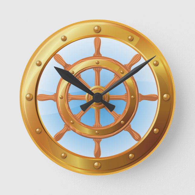 Relógio Redondo Navio Navio Yacht Helm Wall Clock (Frente)