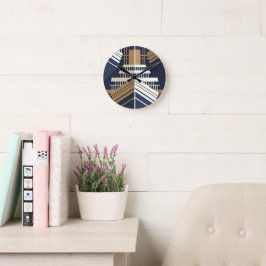 Relógio Redondo Navy Gold Geometric Maritime Ocean Liner Art Deco