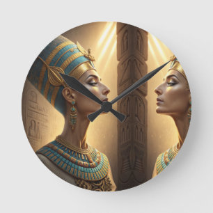 Relógio Redondo Nefertiti A Rainha da Elegância Atemporal Egípcia
