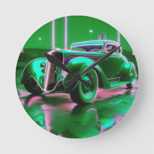 Relógio Redondo Neon Green Street Rod de 1930