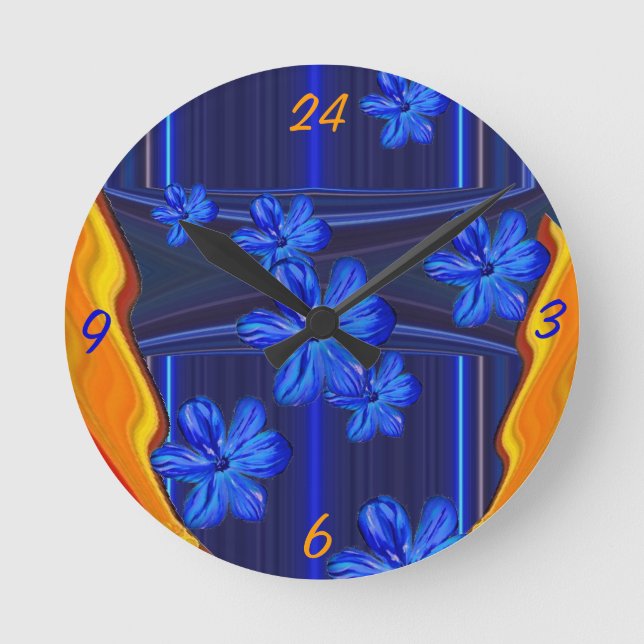Relógio Redondo Neon Lights Blue Blossom Wall Clock (Frente)