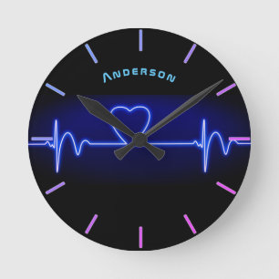 Relógio Redondo Neon Medical Heart Monitor Beat Personalized Wall