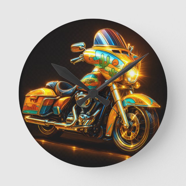 Relógio Redondo "Neon Road Beast - Custom Motorcycle Wall Clock" (Frente)