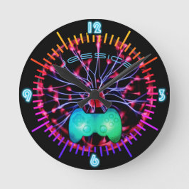 Relógio Redondo Neon Wall Clock Girl Gamers Plasma Ball