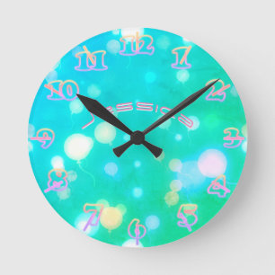 Relógio Redondo NEON Wall Clock Turquoise PINK SKY Personalizado