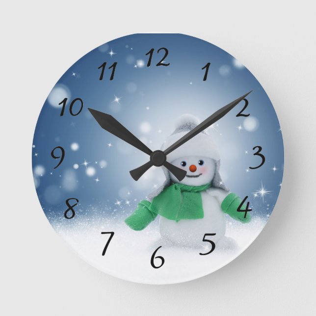 Relógio Redondo Neve com um lenço verde (Frente)