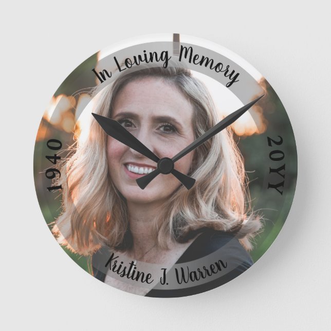 Relógio Redondo No Loving Memory Memorial Photo Birth Death (Frente)
