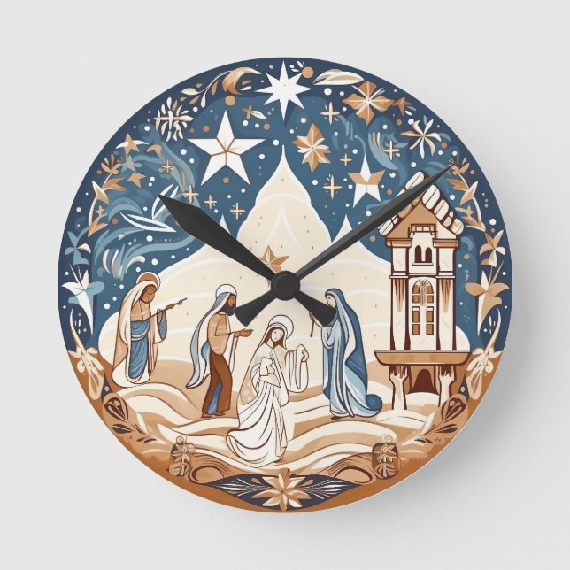 Relógio Redondo Noite Santa - Cena da Natividade (Frente)