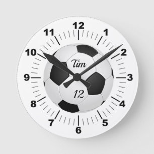 Relógio Redondo Nome da Bola de Futebol Editável e Número da Equip