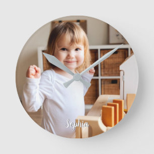 Relógio Redondo Nome de Foto e Script do Seu Filho